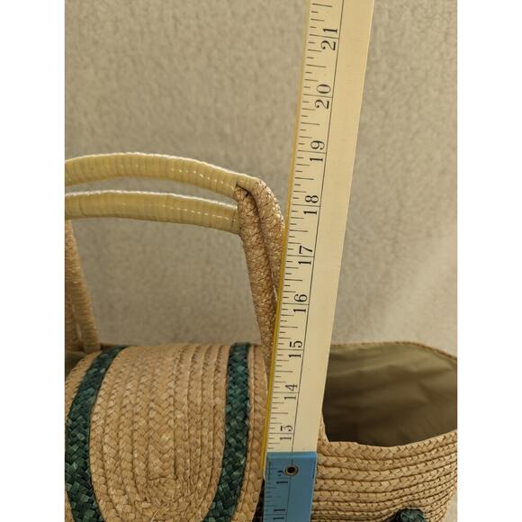 Vintage 1960’s Straw Bag Woven Floral Raffia Tote Handbag Travel Beach Bag - Picture 2 of 11